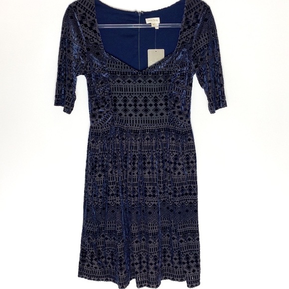 Meadow Rue Anthropologie navy burnout velvet dress size XS NWT - Picture 2 of 7